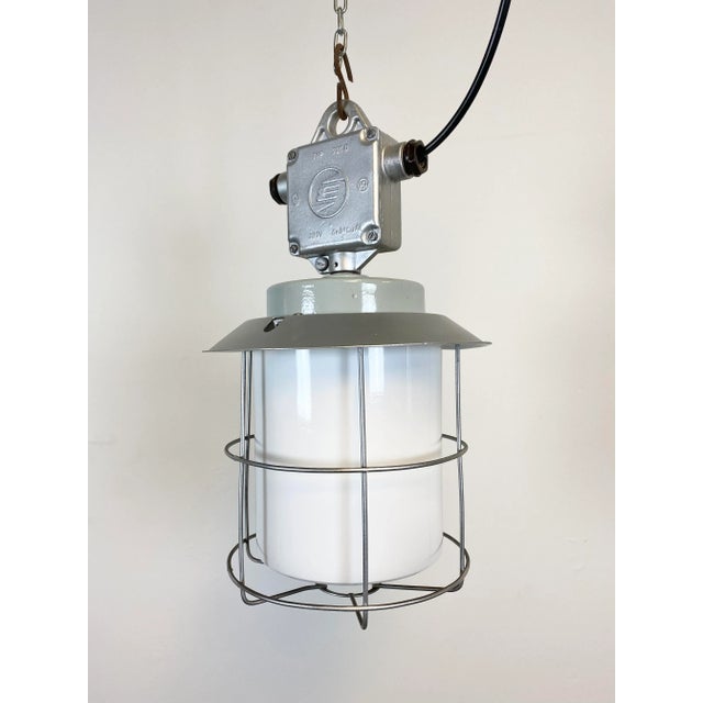 Vintage Industrial Aluminium Lamp with Milk Glass, 1970s For Sale - Image 6 of 12