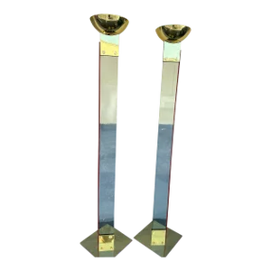 Vintage 1970s Brass and Glass Floor Lamps Pair