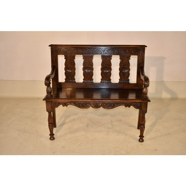 19th Century French Oak Settee With Hand Carving For Sale - Image 4 of 10