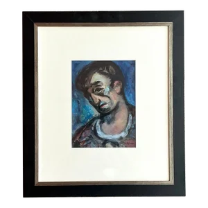 Vintage Boho Original Oil on Paper Portrait Painting