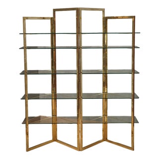 Glass Bookcase in Brass and Glass by Sandro Petti, 1970s For Sale