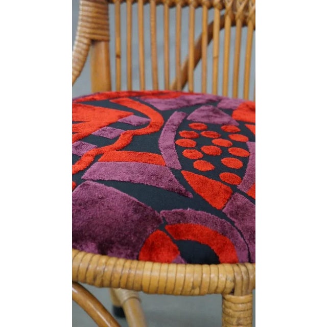 Set of Vintage Rattan Boho Chairs with Colorful Upholstered Seats, 1960s For Sale - Image 13 of 16