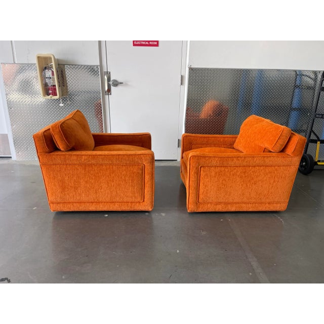 Vintage Burnt Orange Mid-Century Lounge Chairs With Down Filled Cushions, a Pair For Sale In Naples, FL - Image 6 of 12