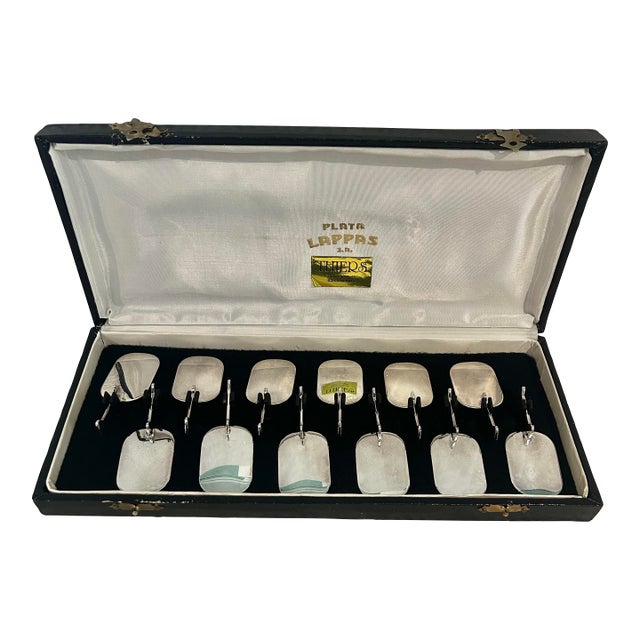 Vintage Plata Lappas Argentina Modernist Silver Plate Knife Rests, Set of 12 in Original Presentation Box For Sale
