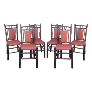 1930s Old Hickory Dinning Chairs Set of Six Leather Seats Chairs For Sale