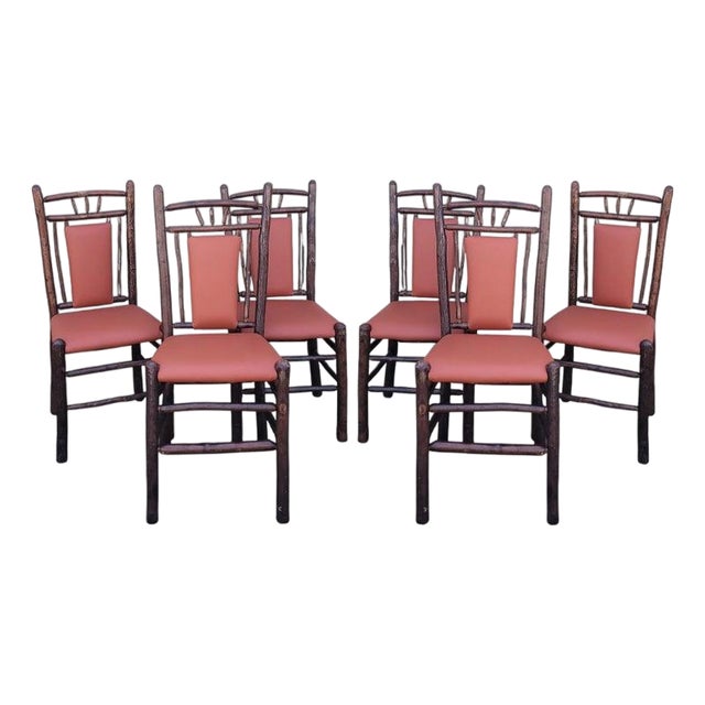 1930s Old Hickory Dinning Chairs Set of Six Leather Seats Chairs For Sale