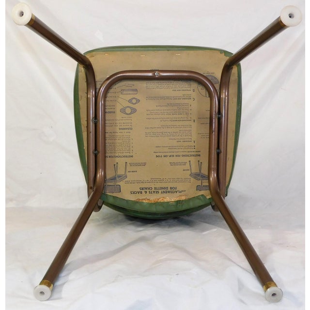 Army Green Restored Vintage Cosco Metal Chairs With Dark Sage Green Vinyl Upholstery For Sale - Image 8 of 15