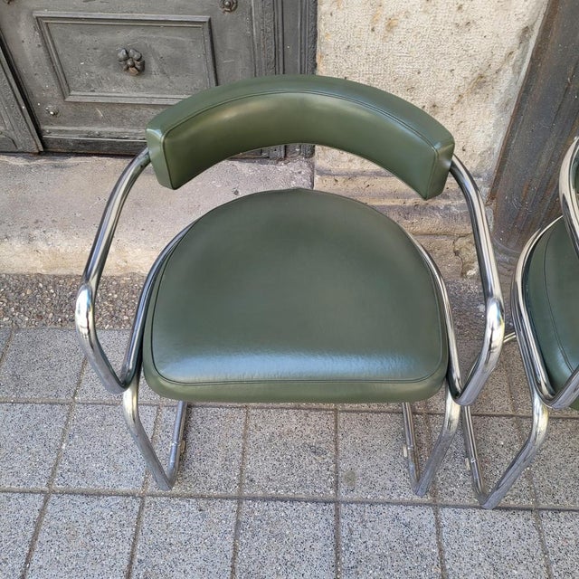 Modern Bauhaus Armchairs in Chromed Steel and Green Leather, Switzerland, 1970s, Set of 2 For Sale - Image 13 of 18