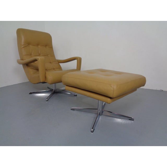 Set of Leather Swivel Easy Chair and Ottoman, Switzerland, 1960s For Sale - Image 4 of 18