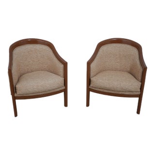 Pair Directional Modern Design Upholstered Club Chairs For Sale
