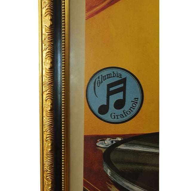 Wood Vintage Italian Columbia Gramophone Advertising Poster in Ornate Gold Frame For Sale - Image 7 of 9