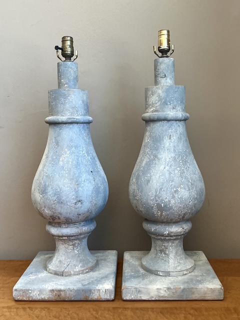 Vintage Monumental Faux Finished Balustrade Lamps - A Pair - Side view