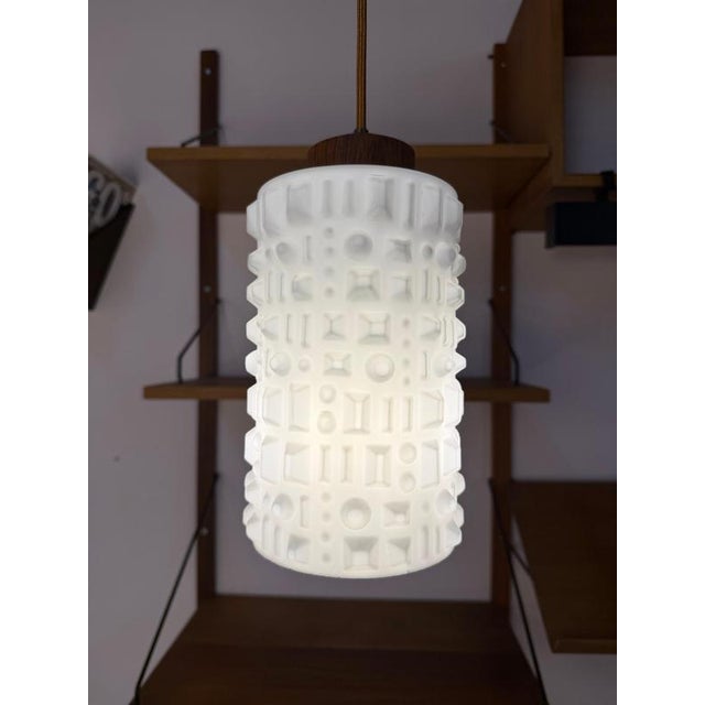 Pendant Lamp in Structured Glass and Teak, Denmark For Sale - Image 10 of 11
