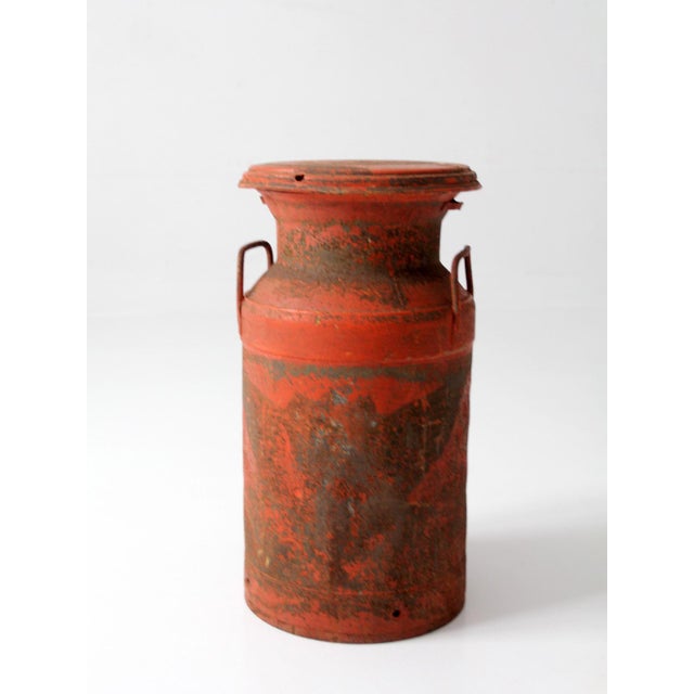 Metal Vintage Farmhouse Red Milk Can For Sale - Image 7 of 17