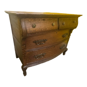 Antique American Empire Bowfront Chest of Drawers / Dresser in Tiger Oak
