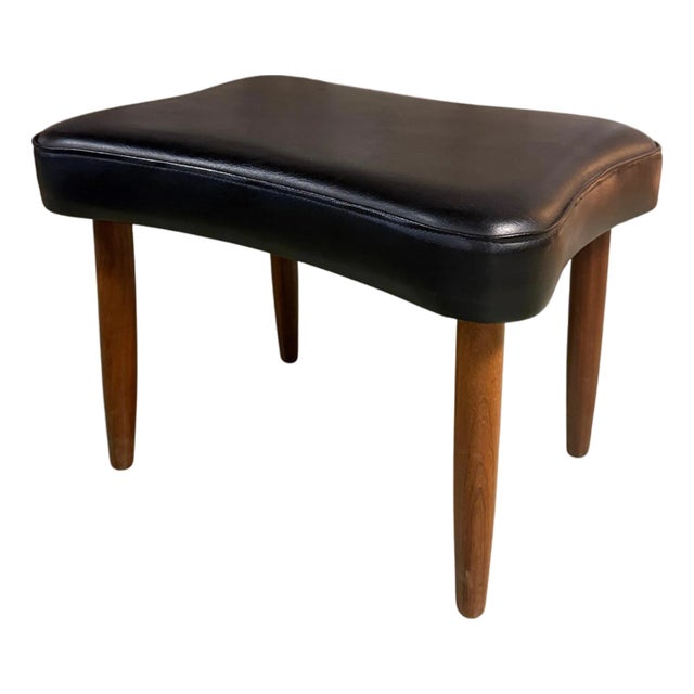 Danish Teak Footstool, Vinyl, 1960s For Sale