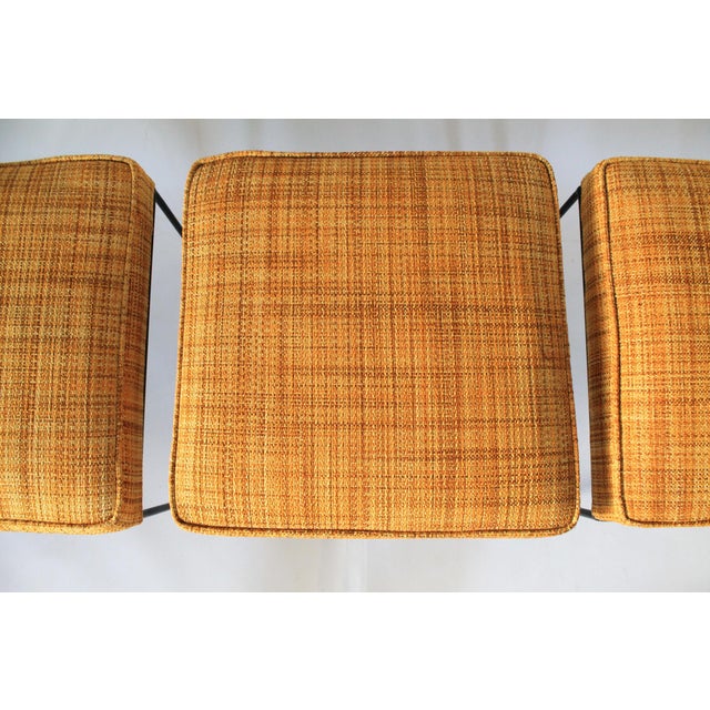 1950s Upholstered Wrought Iron Based Stools Attributed to Paul McCobb - Set of Three For Sale In Milwaukee - Image 6 of 13