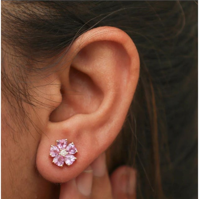Pink 3.64 Cts Natural pink sapphire earrings in 14k gold For Sale - Image 8 of 18