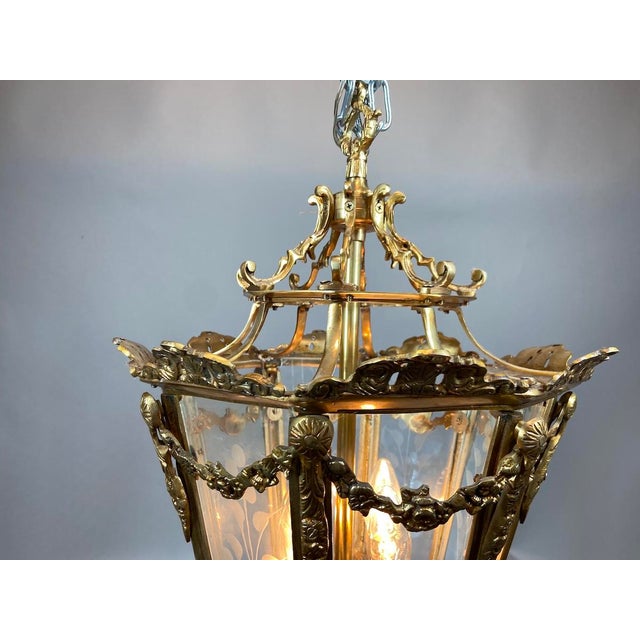 1970 French Louis XVI Gold Bronze Glass Lantern Chandelier For Sale - Image 11 of 16