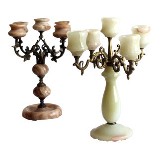 1960s Pair of Onyx Candelabras For Sale