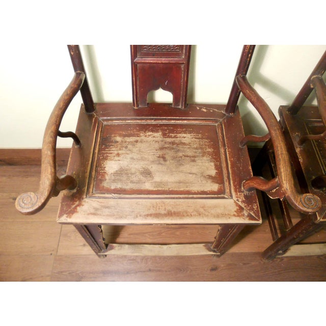 Early 19th Century Antique Circa 1800-1849 Chinese High Back Arm Chairs- a Pair For Sale - Image 5 of 12