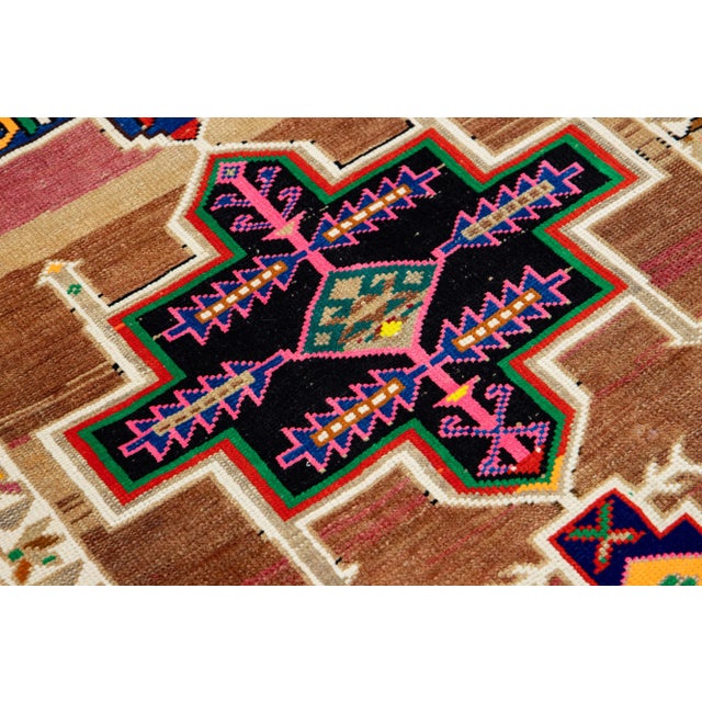 Textile Mid-20th Century Brown Vintage Turkish Wool Runner Rug With Geometric Pattern For Sale - Image 7 of 9