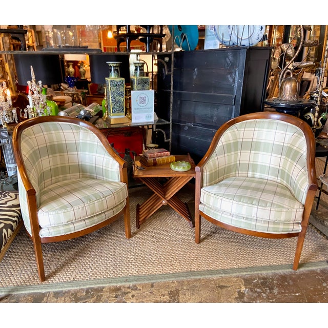 This is a wonderful pair of early 19th century Italian Neoclassical Barrel Back or Tub Bergeres. The form of the chairs is...