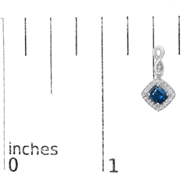 Early 21st Century 10K White Gold Blue Sapphire and Diamond Halo Cushion Shaped Drop Earrings (I-J Color, I1-I2 Clarity) For Sale - Image 5 of 5