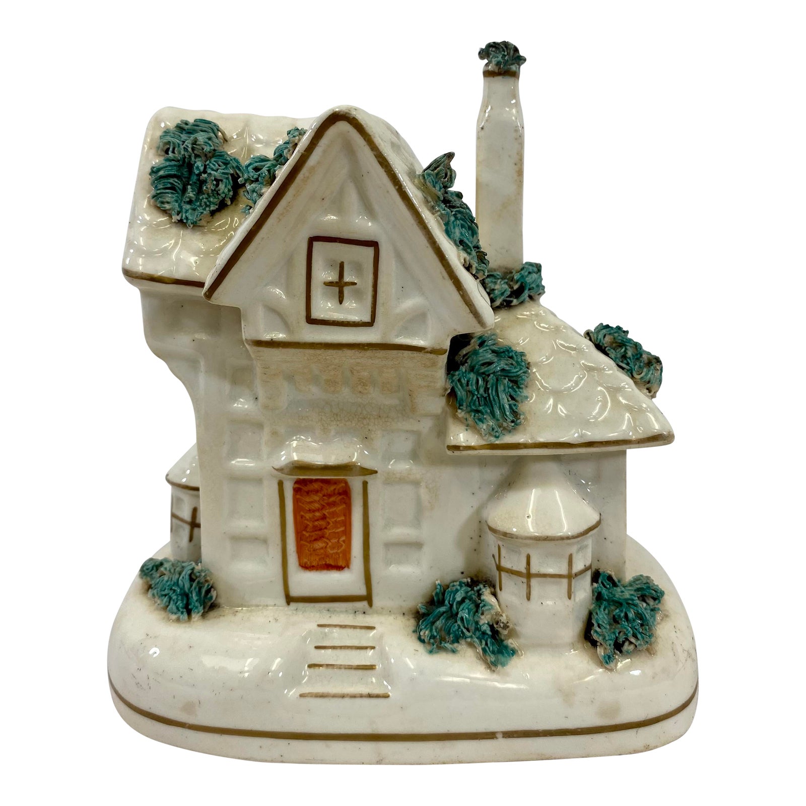 Antique Hand Painted Staffordshire Pottery Cottage /House Figurine Made in England Circa 1860
