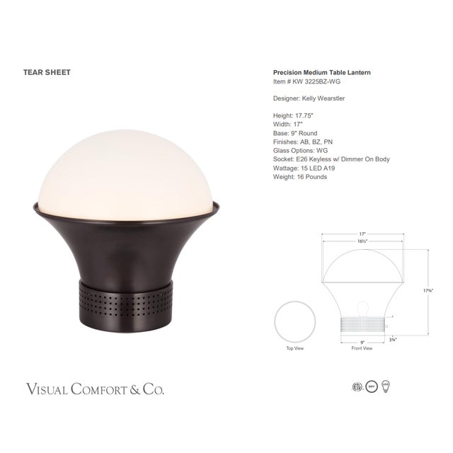 Kelly Wearstler by Visual Comfort Signature Precision Medium Table Lantern in Bronze with White Glass Designer: Kelly...