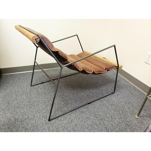 Modern Mid Century Style Brown Leather & Metal Sling Chair Chairish