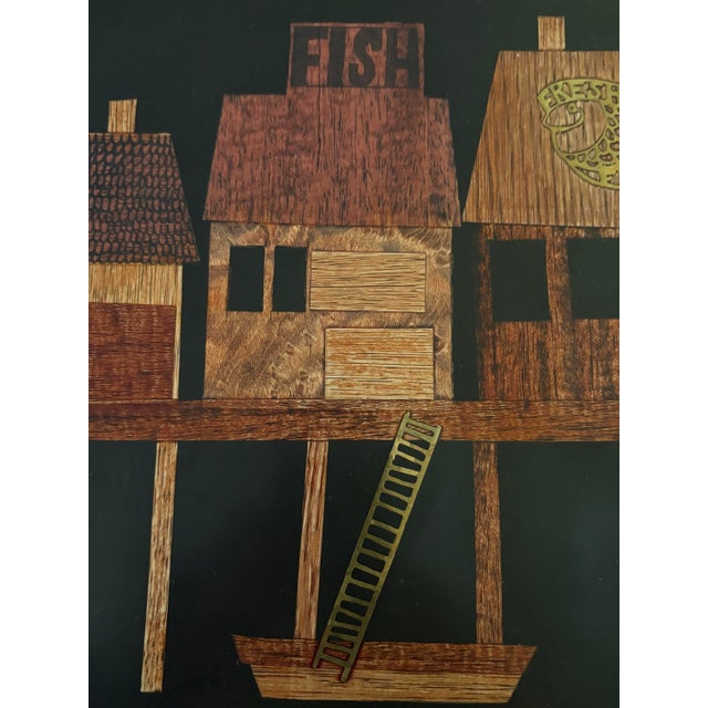 Mid-Century Modern Mid Twentieth Century Decorative Serving Tray With Fisherman’s Wharf Motif From Couroc of Monterey For Sale - Image 3 of 7