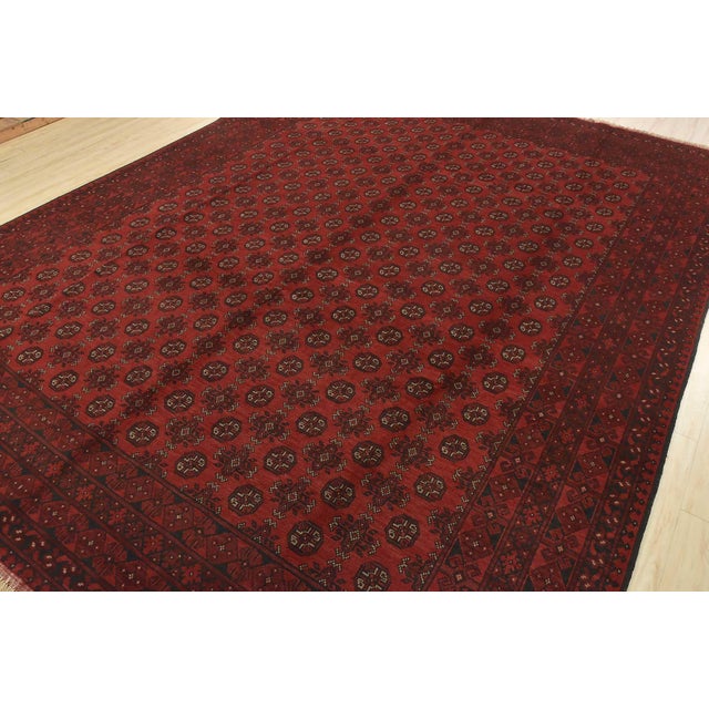 Cabin Turkmen Rug 9’9” X 12’7” Red Wool Vintage Tribal Hand-Knotted Oriental Carpet For Sale - Image 3 of 14