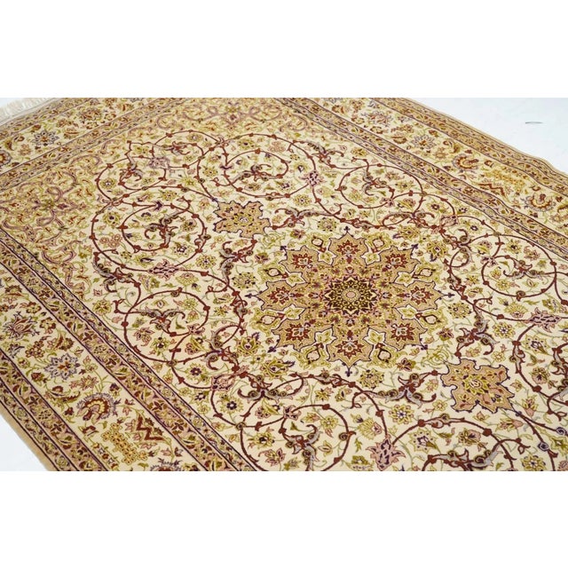 Textile Extremely Fine Persian Isfahan Wool and Silk. Signed Saraf Mamoury Rug 4'10'' X 7'9'' For Sale - Image 7 of 11