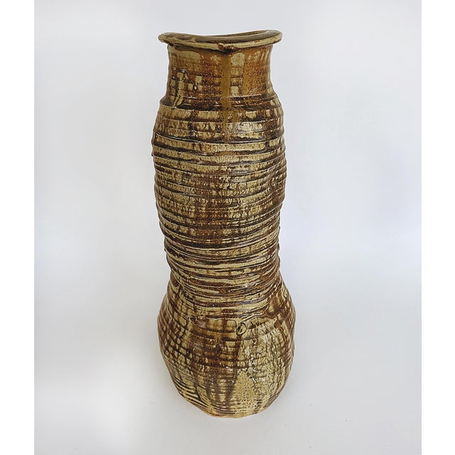 Tall Coil Pottery Drizzle Glaze Hand Built Vase Signed Tojoowski 2001 Offered for sale is a tall studio pottery vase in...