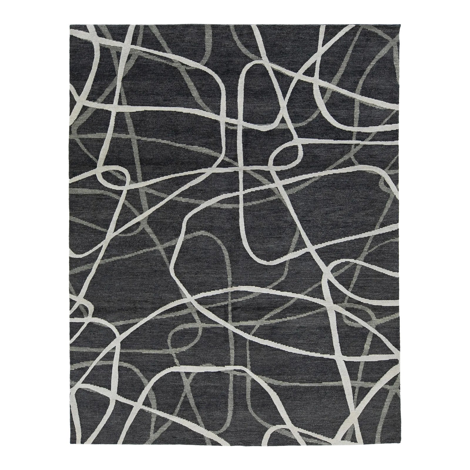 Handmade Abstract Contemporary Wool Rug in Dark Gray | Chairish