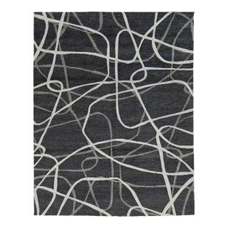 Handmade Abstract Contemporary Wool Rug in Dark Gray For Sale