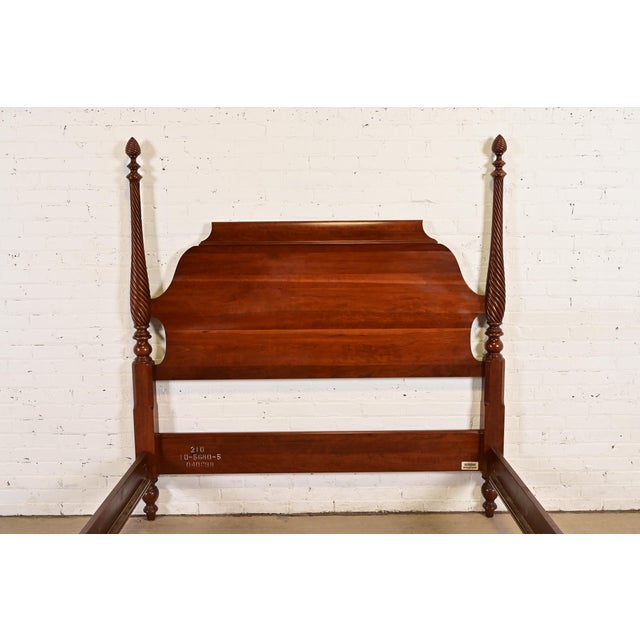 Ethan Allen Georgian Carved Solid Cherry Wood Queen Size Poster Bed For Sale In South Bend - Image 6 of 11
