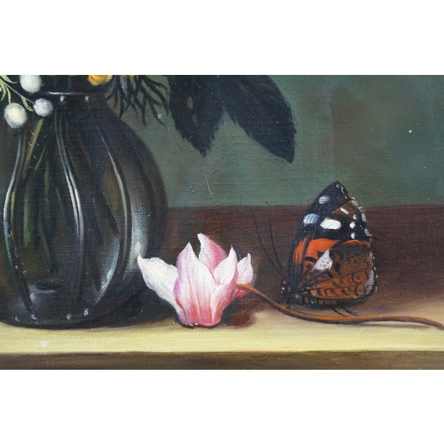 Late 20th Century Bouquet of Flowers in a Glass Vase Oil Painting After Ambrosius Bosschaert 23" For Sale - Image 9 of 12