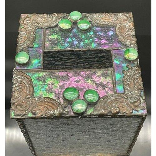 Vintage Handmade Iridescent Stained Glass Tissue Box Cover Art Glass Decor For Sale - Image 15 of 15