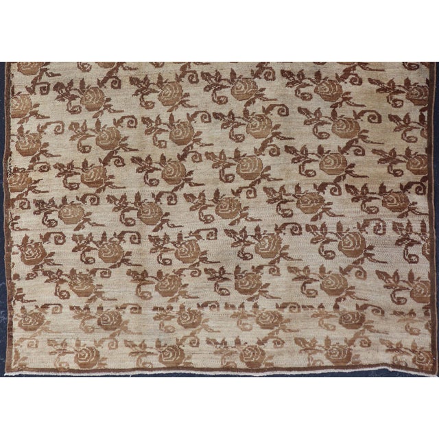 Tribal Unique Antique Turkish Konya Rug With All-Over Floral Pattern in Taupe and Brown For Sale - Image 3 of 12