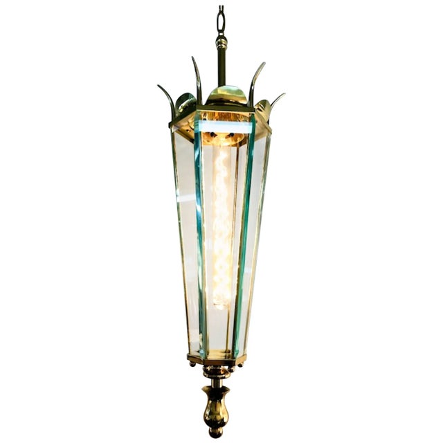 Italian 1940s Brass and Glass Lantern For Sale - Image 11 of 11