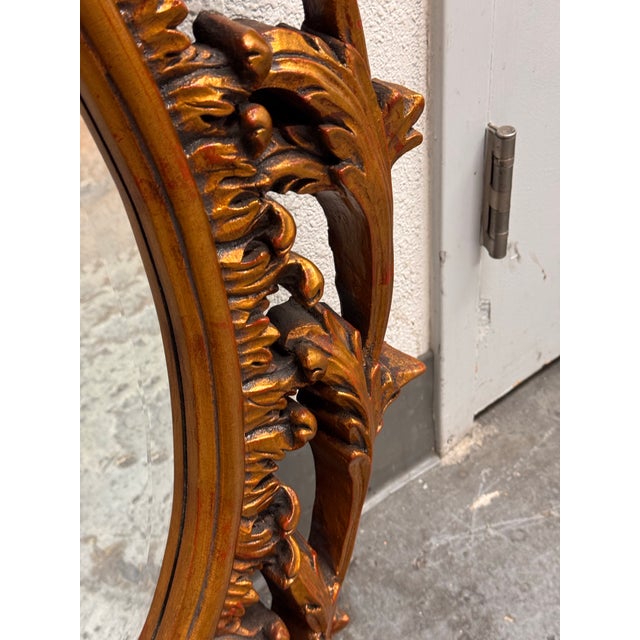 Gold Mexican Rococo Revival Oval Gold Finish Wall Mirror, Late 20th Century For Sale - Image 8 of 12