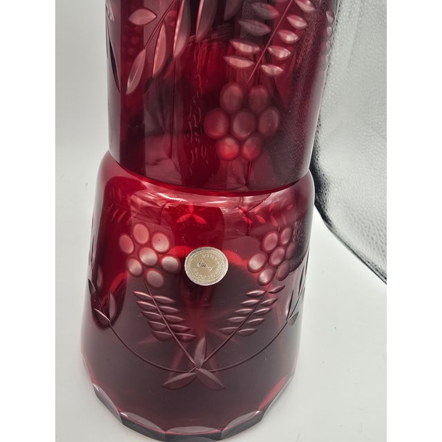 Mid-Century Modern Vintage Bohemian Cut to Clear Ruby Bedside Carafe Tumble Up Sets - Set of 6 For Sale - Image 3 of 6