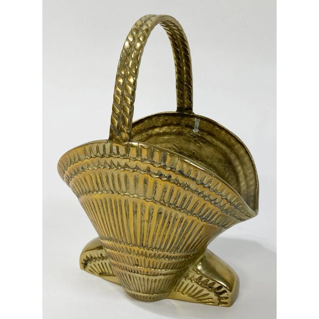 Mid 20th Century Vintage Brass Clamshell Basket With Handle For Sale - Image 5 of 9