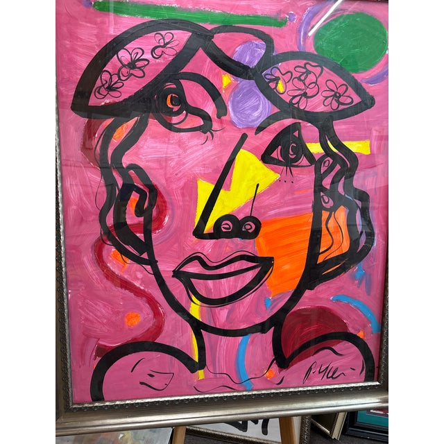 Abstract 1970s Peter Keil Huge Pink Female Cubist Painting, Framed For Sale - Image 3 of 6