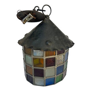 1930s Stained Glass Hanging Lantern Pendant For Sale