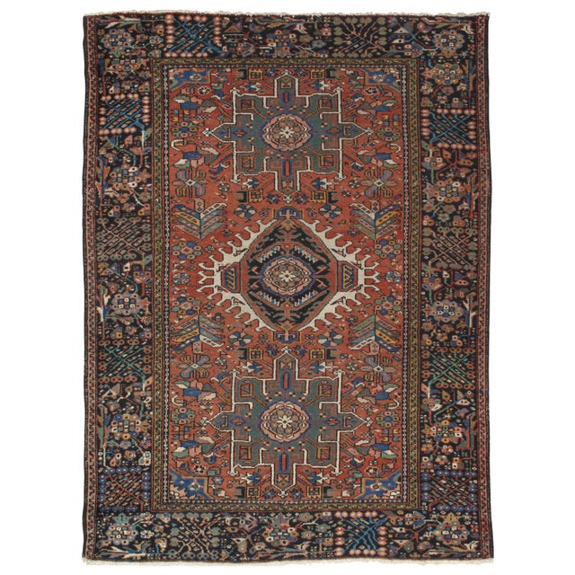 Vintage Persian Karaja Rug, Handmade Wool Oriental Rug, Rust, Ivory, Light Blue For Sale - Image 10 of 18