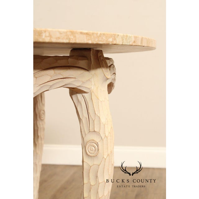 Late 20th Century Faux Bois Carved Wood & Marble Top Round Accent Table For Sale - Image 16 of 17