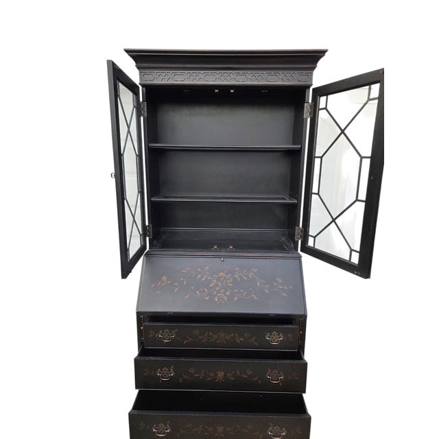 1990s Ethan Allen Newport Liliana Secretary Writing Desk Hutch Display Chinoiserie For Sale - Image 15 of 18